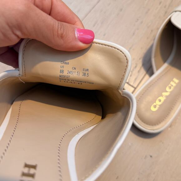 COACH Samie Chalk White Leather Round Toe Slide-On Mule Flats | 8 - Picture 7 of 11